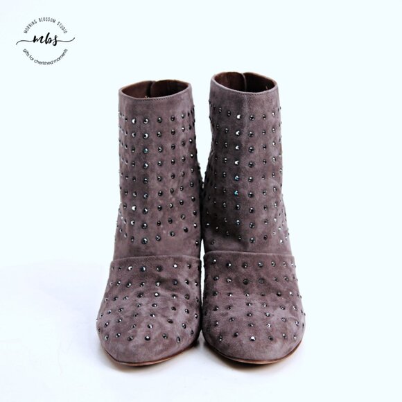 J. Crew Adele Suede Leather Studded Ankle Heel Boots Gray Women 8 - Picture 3 of 14